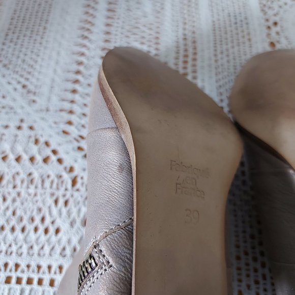 Karston Slingback Sandals Size 39 Leather Snake Print Zipper Two-tone Shoes - Picture 12 of 14